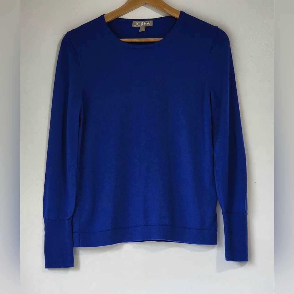 J. Crew 100% Merino Wool Blue Crew Neck Sweater Nautical Minimalist Casual Comfy
